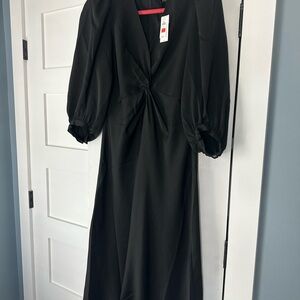 Banana Republic Black Puff Sleeve V-Neck Dress